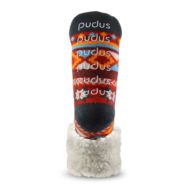 Extra Fuzzy Slipper Socks - Geometric - Red - Shelburne Country Store