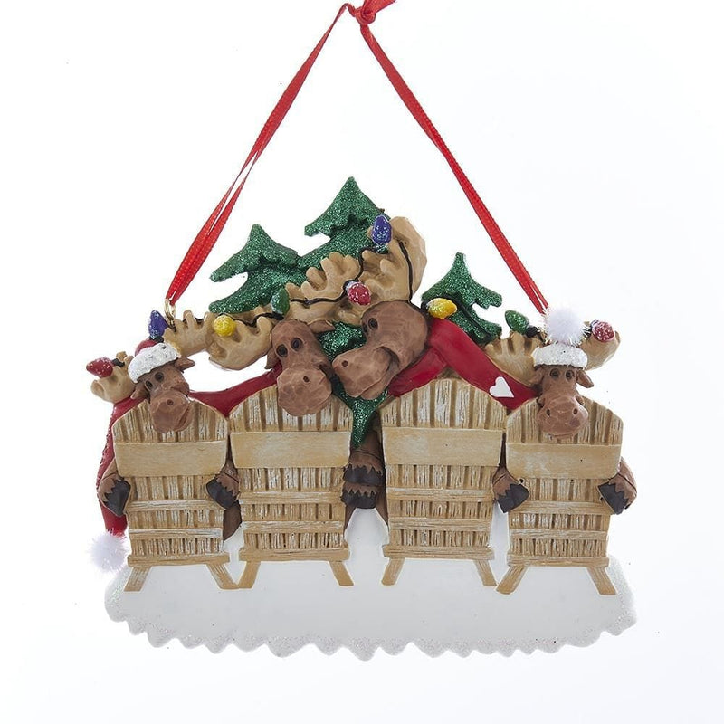 Family Of 4 Moose On Chairs Personalizable Ornament - Shelburne Country Store