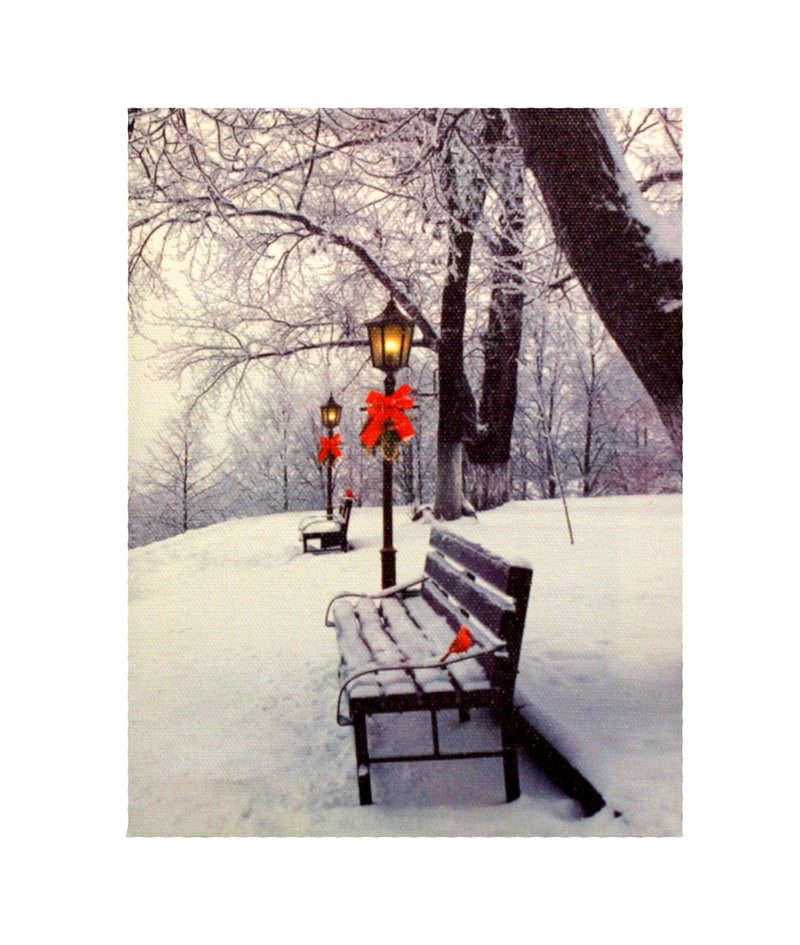 7.8" Lighted Canvas Print - Park Bench With Cardinal - Shelburne Country Store