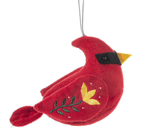 Plush Folk Art Bird Ornament - Cardinal - Shelburne Country Store