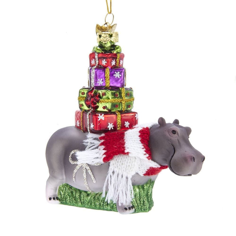Noble Gems Hippo With Gifts Glass Ornament - Shelburne Country Store