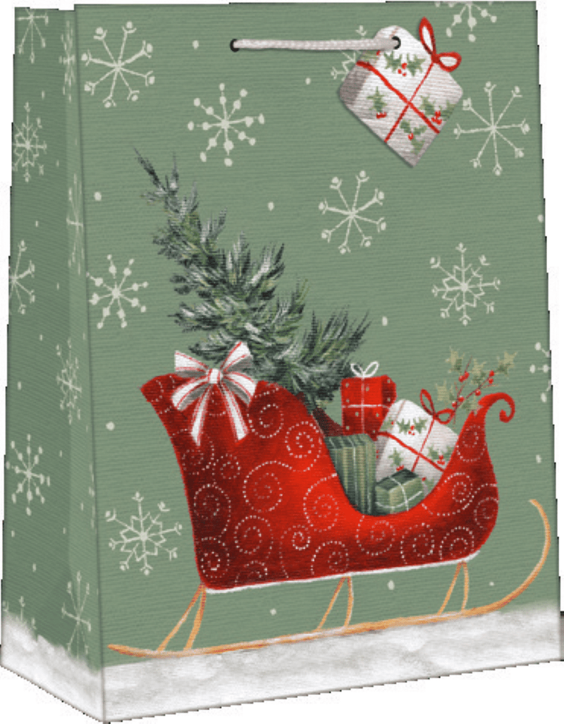 Traditional Large Christmas Gift Bag - Christmas Sleigh - Shelburne Country Store