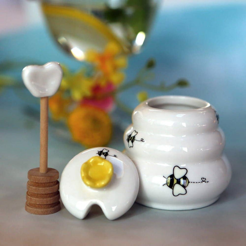 Sweet As Can Bee Ceramic Honey Pot with Wooden Dipper - Shelburne Country Store