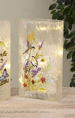 12-Inch Tall Battery Operated Lighted Frosted Glass Spring Luminary - Birds - Shelburne Country Store