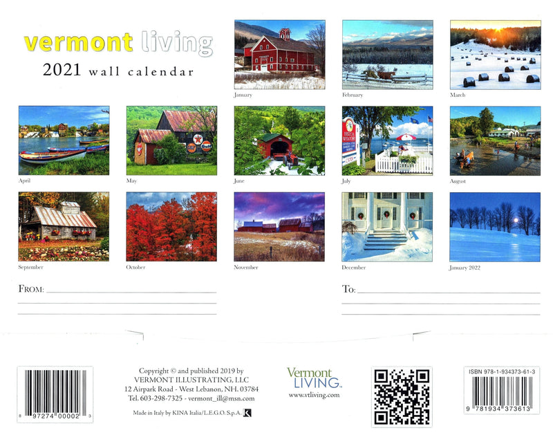 2021 Vermont Living Wall Calendar - Shelburne Country Store