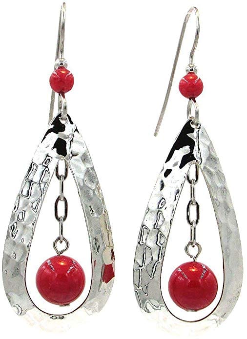 Silver Hammered Tear with Bead Earring - Shelburne Country Store