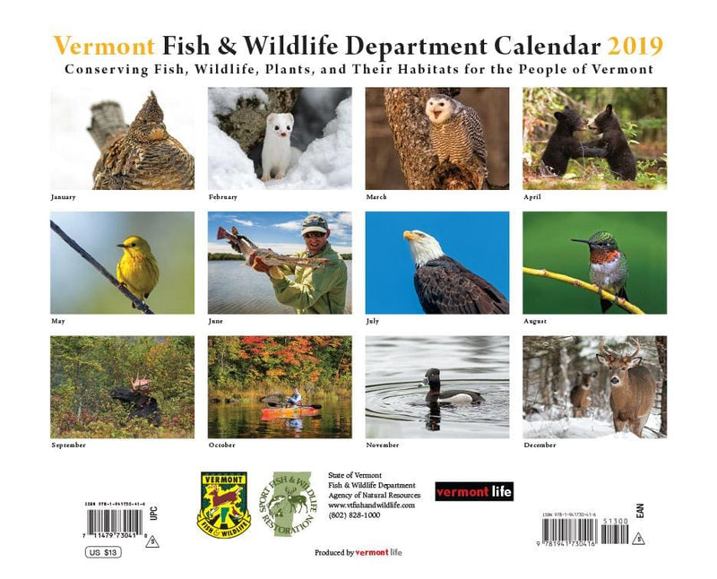 2019 Vermont Life Fish and Wildlife Calendar - Shelburne Country Store