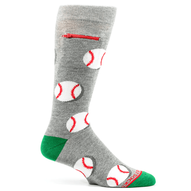 Pocket Socks - Baseballs on Green - Mens - Shelburne Country Store