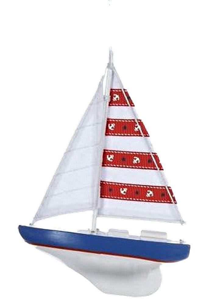 Wooden Yacht W/Sails Ornament - Red - Shelburne Country Store