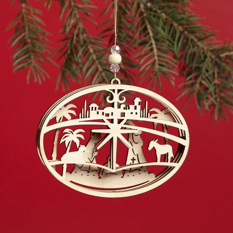 Laser Cut Wooden Nativity Ornament - Shelburne Country Store