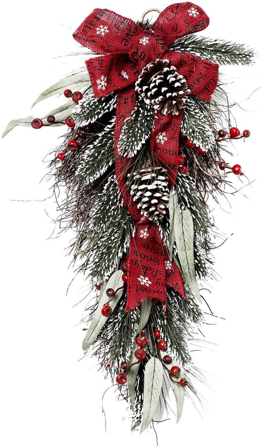Holiday Pine Teardrop with Berry and Burlap Ribbon - Shelburne Country Store