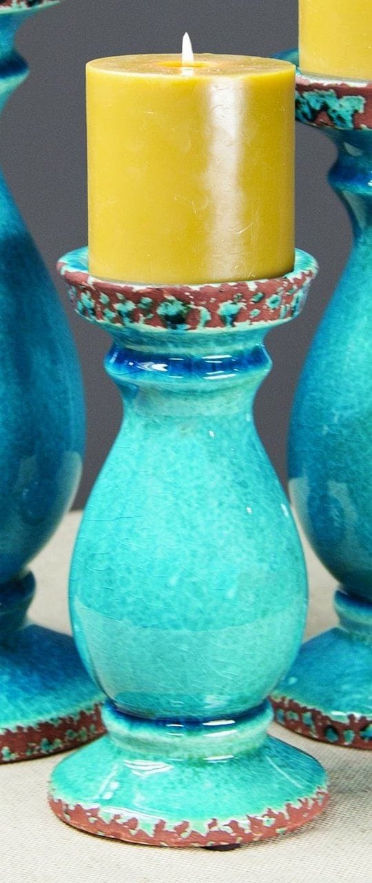 Turquoise Ceramic Candle Holder - Shelburne Country Store