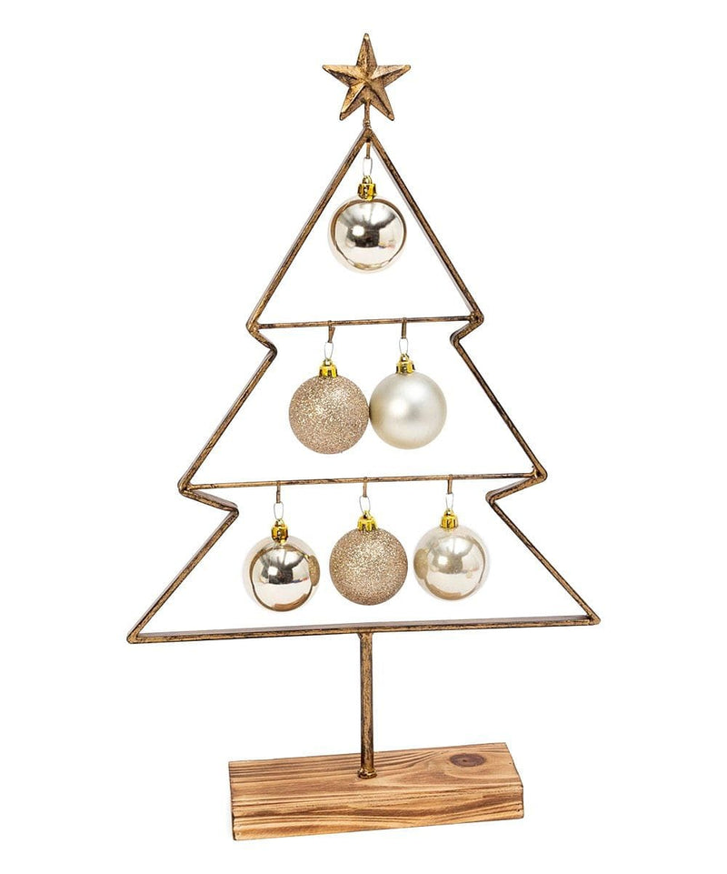 Goldtone Ornament-Accent Metal & Wood Tabletop Tree - Shelburne Country Store