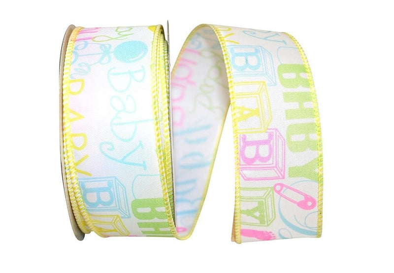 Ribbon - Baby's Words Wired Edge - Yellow - Shelburne Country Store