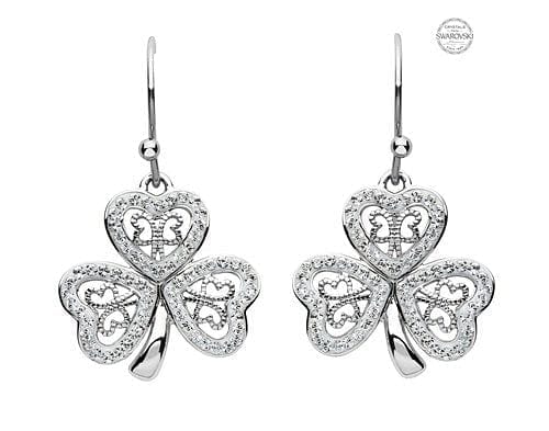 Platinum Plated White Shamrock Earrings With Swarovski  Crystals - Shelburne Country Store