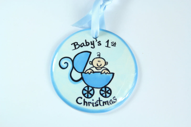 Baby?S 1st Christmas-Blue Buggy Hand Painted Ornament - The Country Christmas Loft