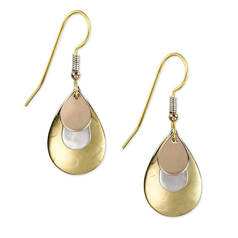 Gold Silver Copper Layered Teardrop Drop Dangle Earrings - Shelburne Country Store