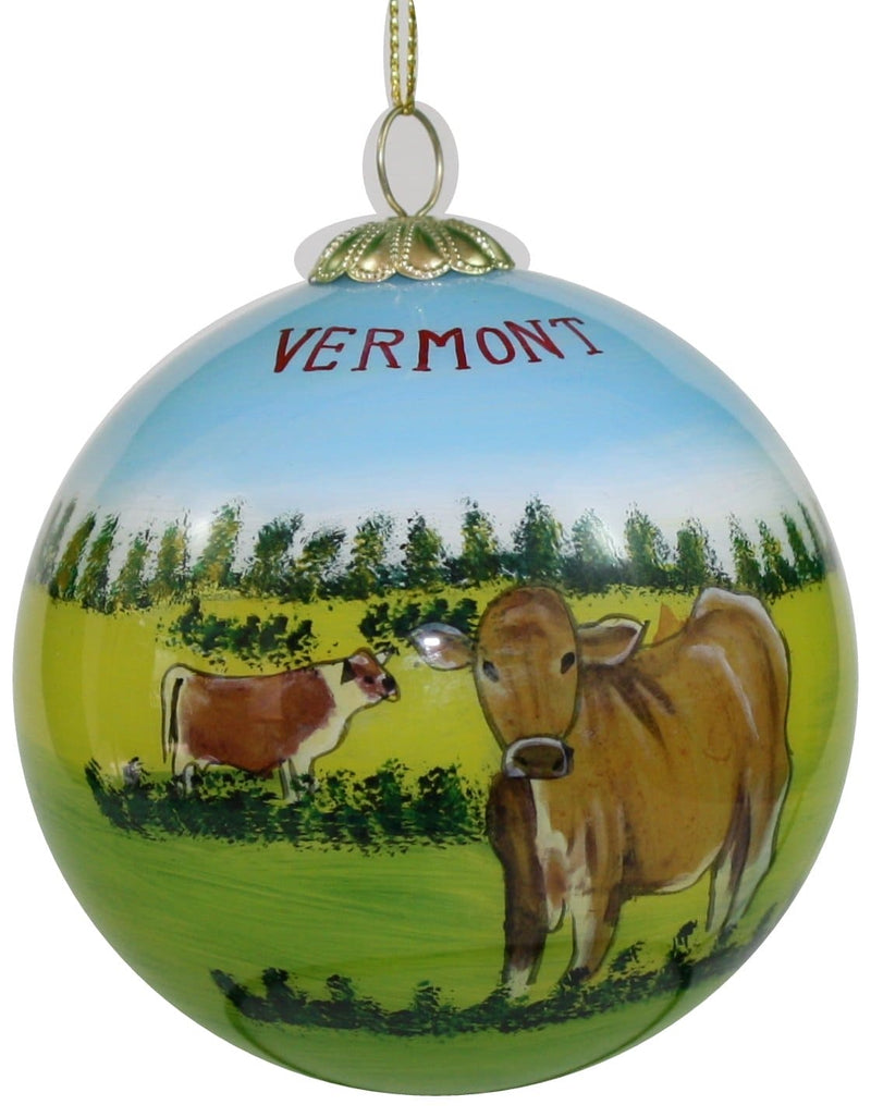 Hand Painted Glass Globe Ornament - A Herd Of Cows In The Field - Shelburne Country Store
