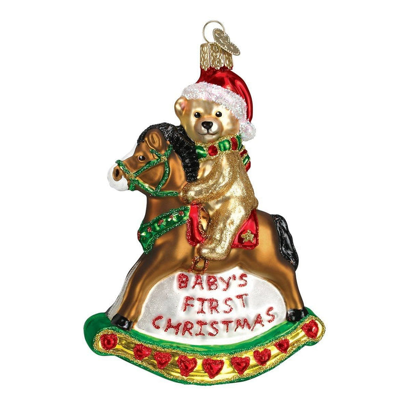 Old World Christmas Rocking Horse Teddy Glass Ornament - Shelburne Country Store