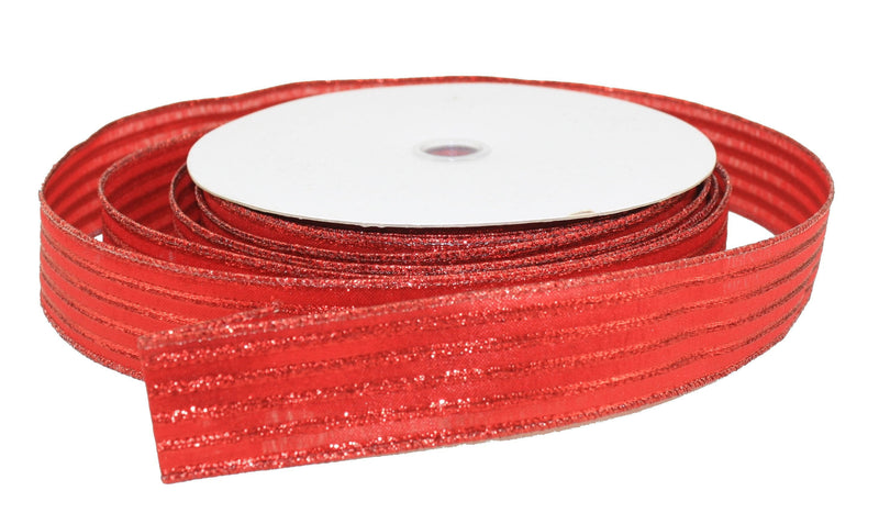 Mettalic Red Stripe Ribbon 1.5 inch - - Shelburne Country Store