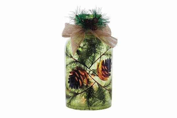 Whispering Pines 8 Inch Lighted Glass Jar - Shelburne Country Store