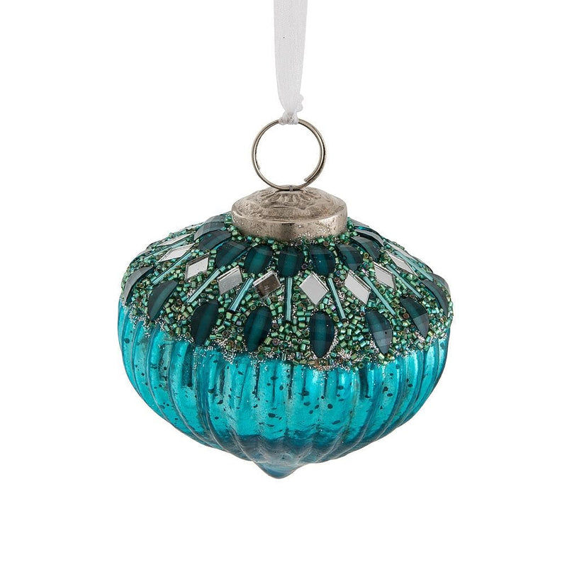 Turquoise Beaded Ball Ornament - Shelburne Country Store