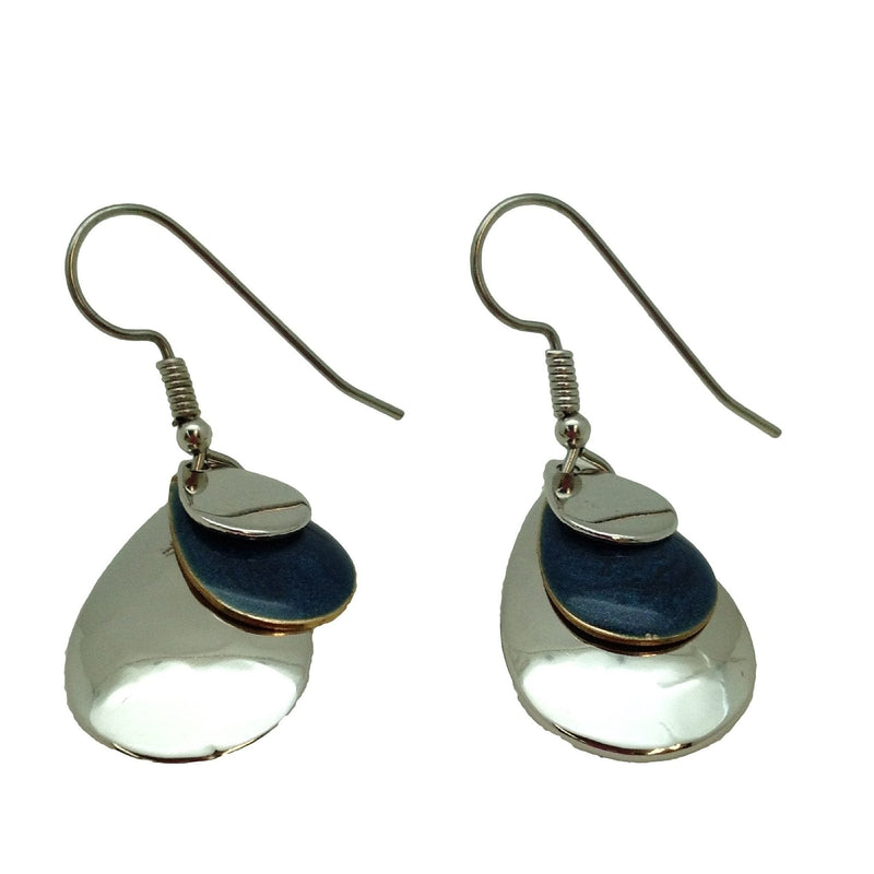 Blue Enamel Teardrop Shiny Silver Dangle Earrings - Shelburne Country Store