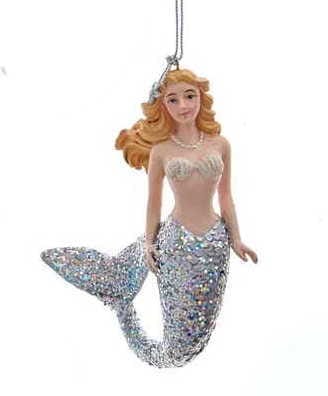 Mermaid With Glittered Tail Ornament -  Silver - Shelburne Country Store