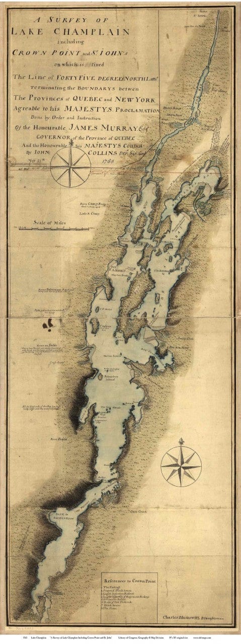 1765 Lake Champlain Collins Map - 13x36 - Shelburne Country Store