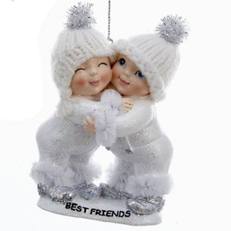 Kurt Adler Polyresin Snowkids Hugging Ornament (Best Friends) - Shelburne Country Store