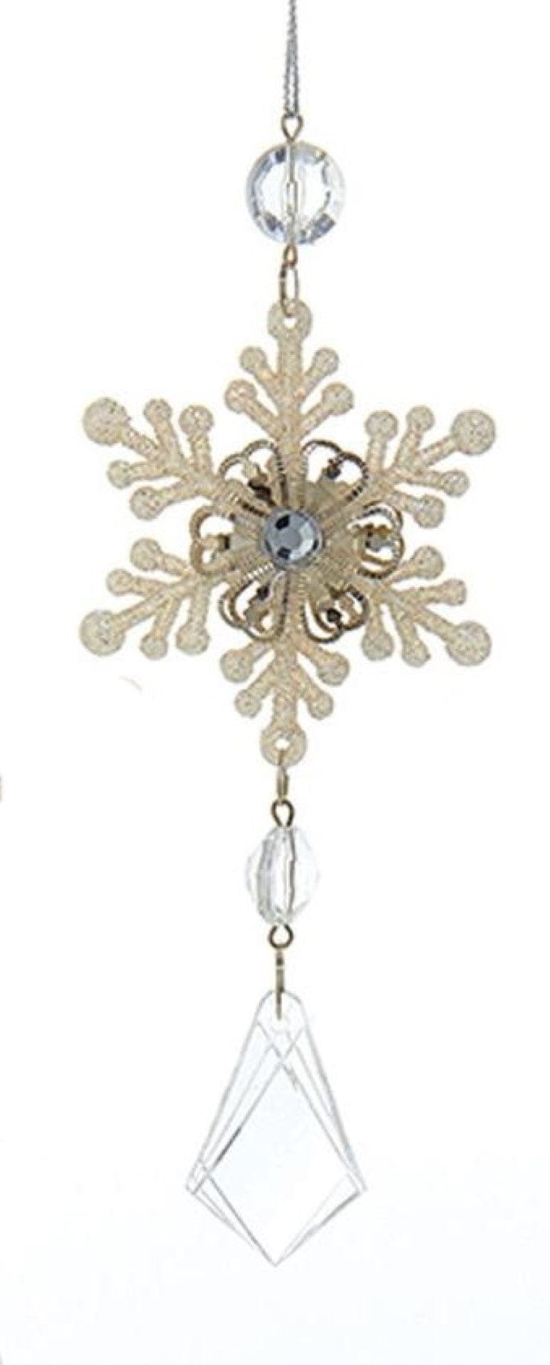 Platinum Snowflake Drop Acrylic Ornament -  Diamond Shape - The Country Christmas Loft