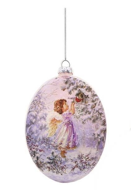 Oval Glass Ornament - Brunette Angel Girl - Shelburne Country Store