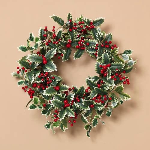 24" Holiday Wreath - Holly Leaf with Berries - Shelburne Country Store