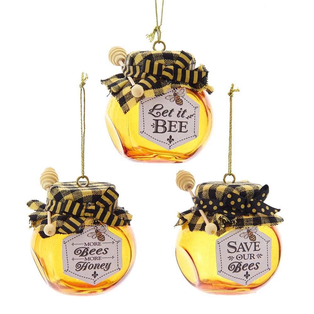 Glass Honey Jar Ornament -  Save our Bees - Shelburne Country Store