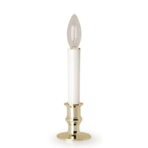 Battery operated Candle Lamp - White - Brass Colored Base - Shelburne Country Store