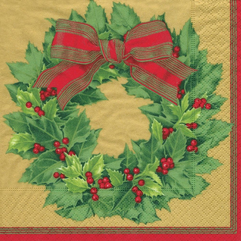 Holly Wreath Gold - Napkin Coc - Shelburne Country Store