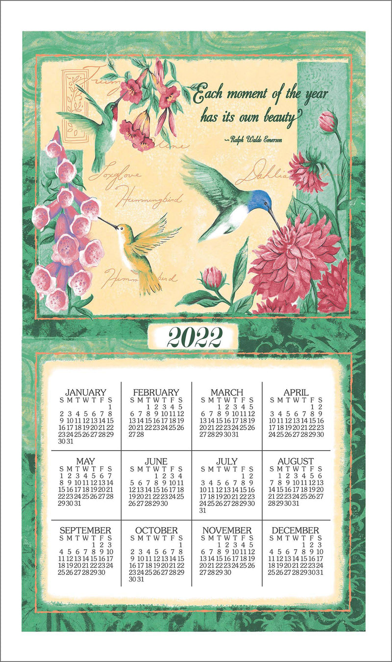 2022 Linen Calendar Towel -  Wings and Blossoms - Shelburne Country Store
