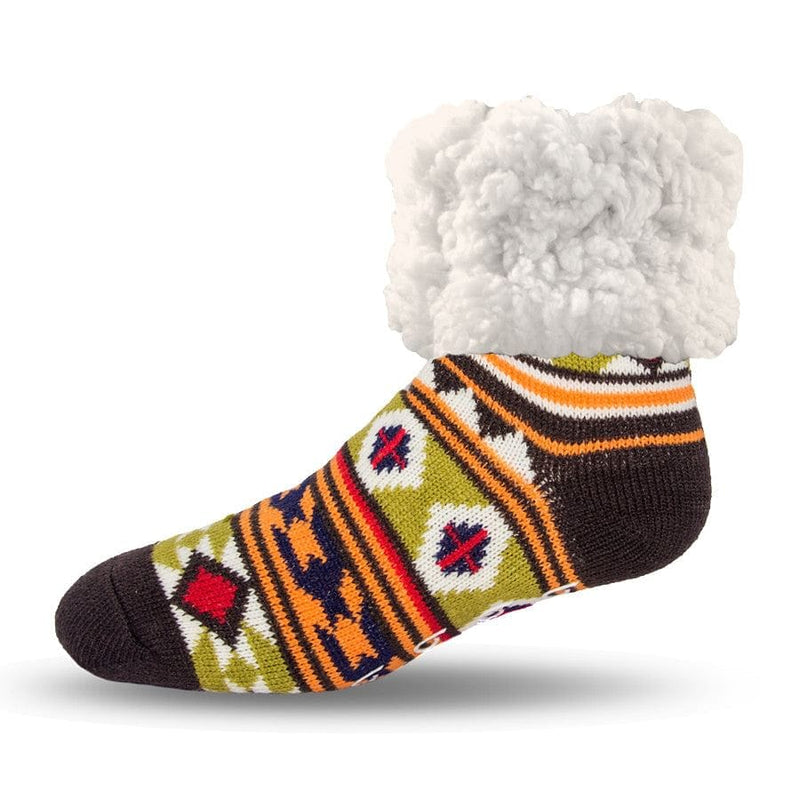 Extra Fuzzy Slipper Socks - Geometric - Green - Shelburne Country Store