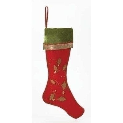 26 inch Red Stocking With Holly Lea - Shelburne Country Store