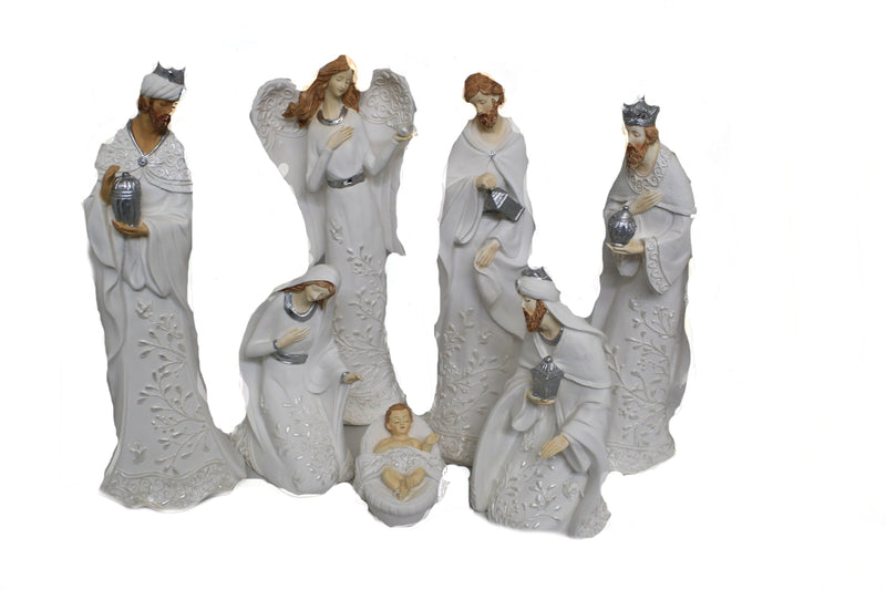7 Piece White Nativity with Pearl Leaf Pattern - Shelburne Country Store