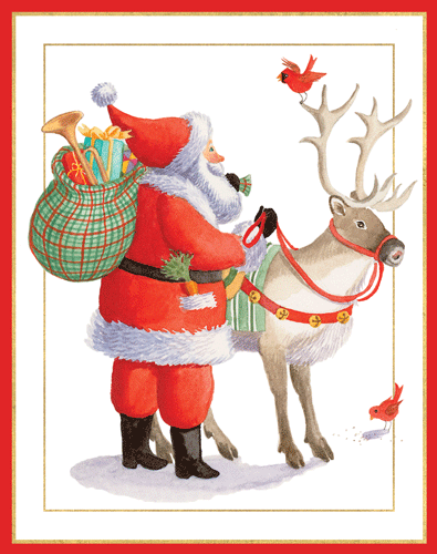 Santa And Reindeer - Christmas Card Box - 16 Cards (3.75'' x 4.75'') - Shelburne Country Store