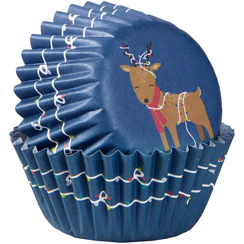 100pk Disposable Reindeer Holiday Baking Cups Blue - Shelburne Country Store