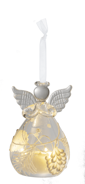 LED Glass Angel Pine Cone Ornament - - Shelburne Country Store