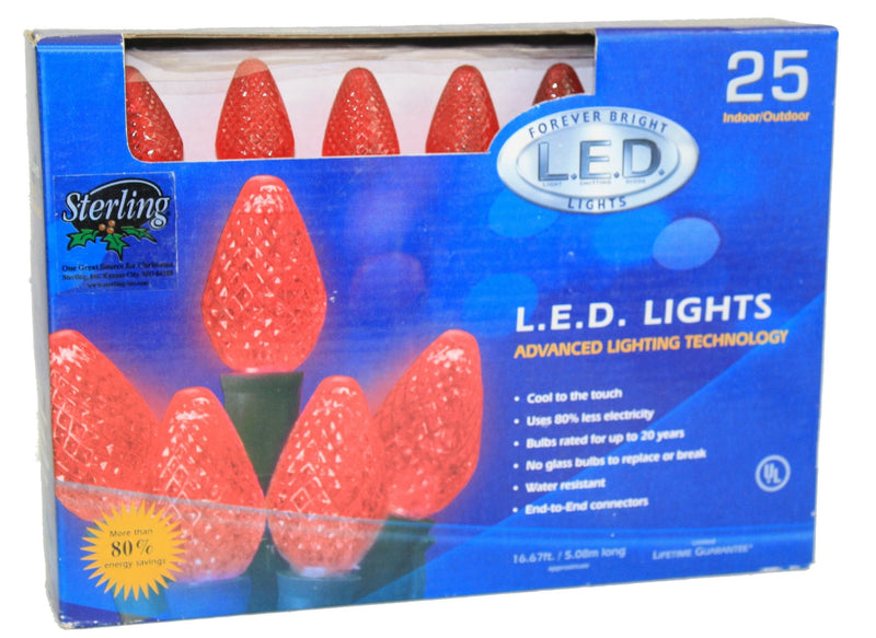 C7 Led String Lights Faceted - Red - 25 Lights - Shelburne Country Store