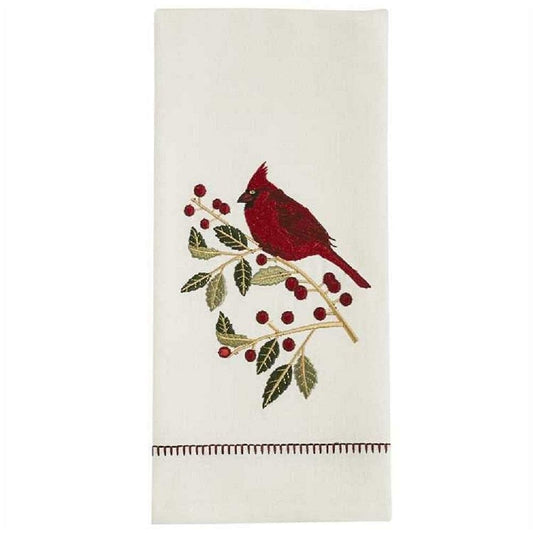 Holly Cardinal Embroidered Dishtowel - Shelburne Country Store