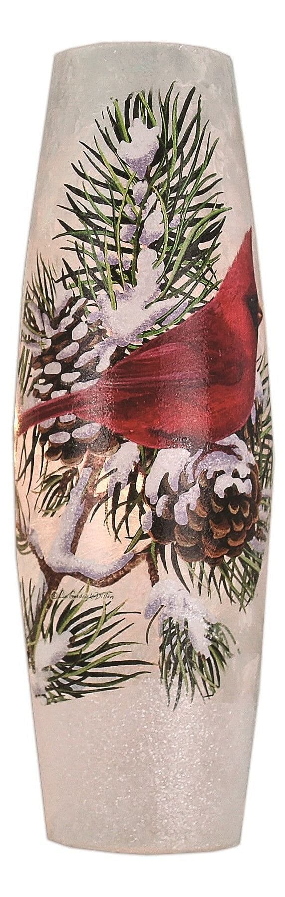 Tall Lighted Glass Vase - Winter Birds - - Shelburne Country Store