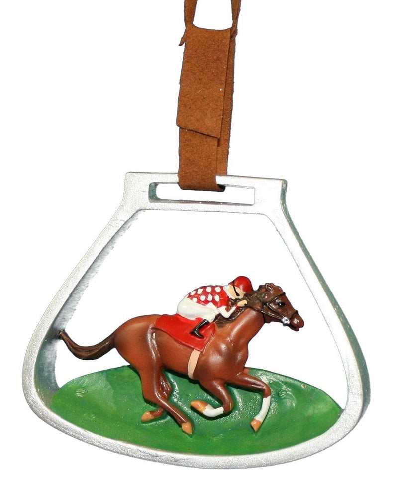 Race Jockey In Stirrup Ornament - Red - Shelburne Country Store