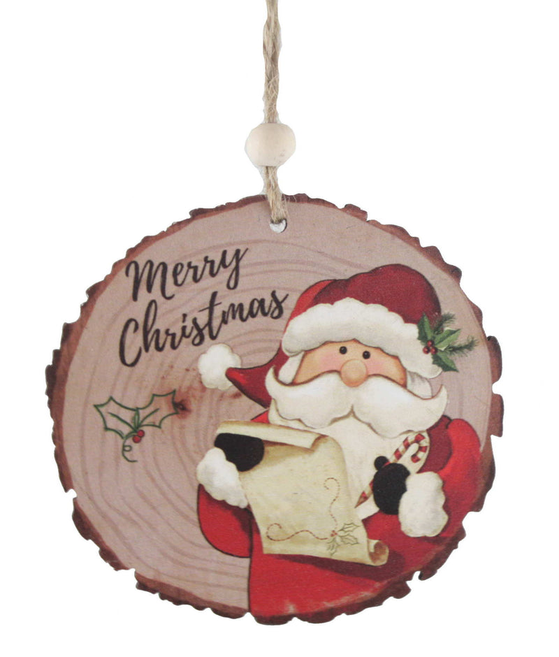 Cut Log Wooden Ornament - Santa Checking His List - Shelburne Country Store