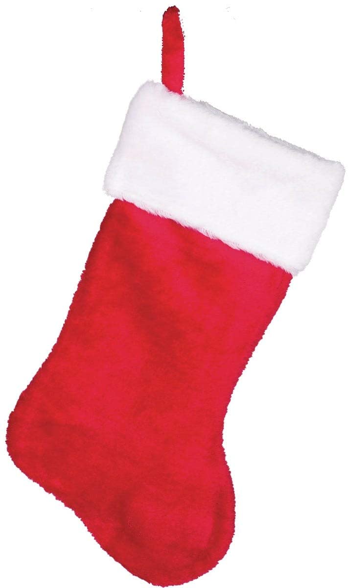 17" Red Plush Stocking With White Cuff - Shelburne Country Store