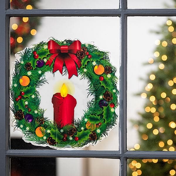 LED Candle Wreath Window Cling - Shelburne Country Store